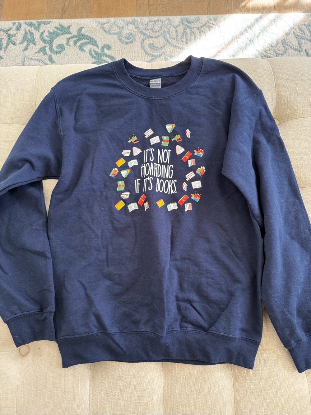 Navy Graphic Sweatshirt - 'It's Not Hoarding If It's Books'